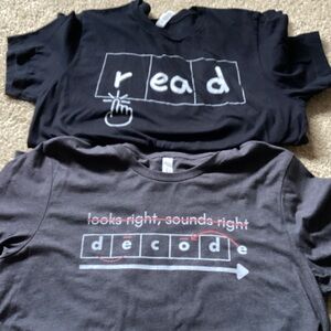 Two Bella Canvas Black Short-Sleeve Graphic Tee with 'read' and 'decode' Prints